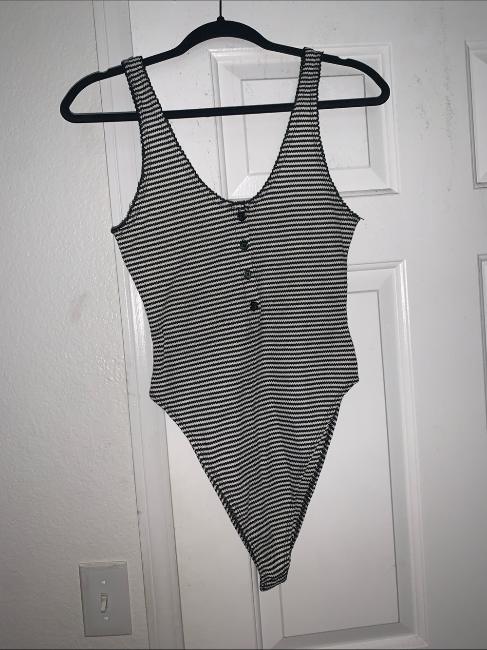 wild fable Black and White Striped Ribbed Scoop Neck Bodysuit